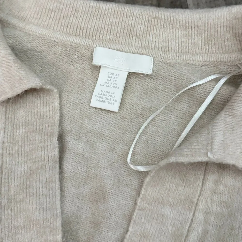 H&M wool blend collared oatmeal neutral knit oversized sweater